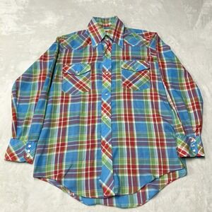 Vintage Western Shirt Pearl Snap Plaid Multi-Color Long Sleeve Korea Mens Large
